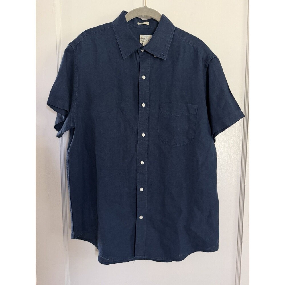 J.Crew Sewn for J.Crew Irish Linen Shirt Mens M Navy Blue Baird McNutt